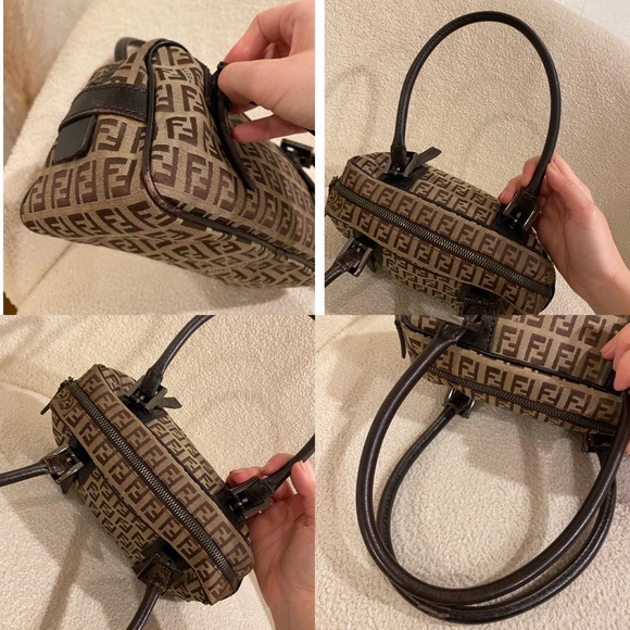 Fendi Zucchino Bauletto Shoulder Bag in Brown and Tan - Picture 11 of 13